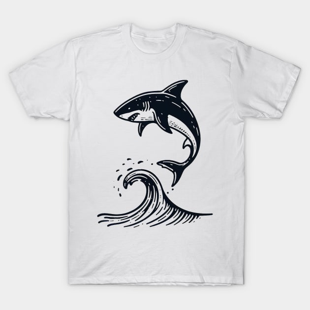 Stick Figure of a Shark in Black Ink T-Shirt by WelshDesigns